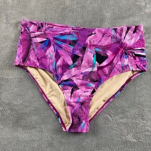 Swimsuits For All Womens Plus Size 18 High Waist Bikini Bottom Purple Tropical